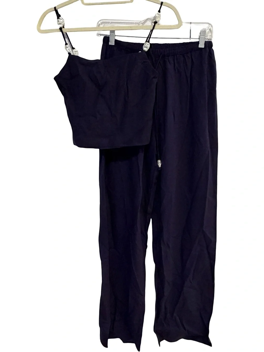 Paper Heart Anthropologie Navy Linen Beaded Cami Pants Set XS NWT